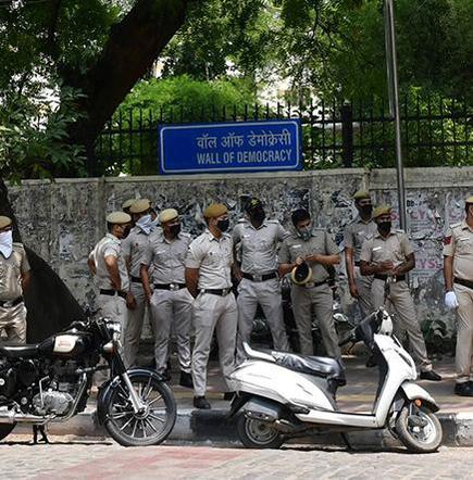 Policemen outside Delhi University on Wednesday.