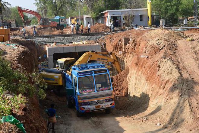 A limited use subway being constructed between Ponmalai and Tiruverumbur near Tiruchi on Thursday.