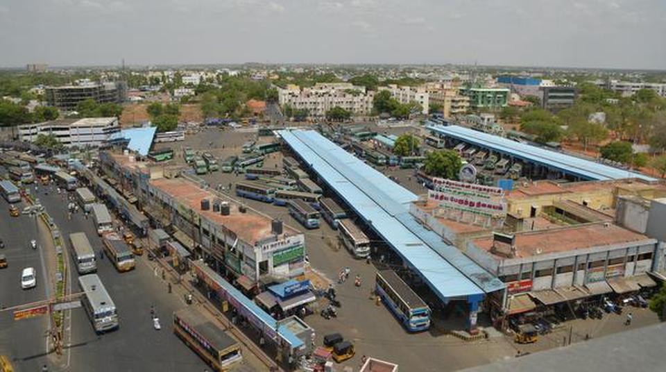 An aerial view of the Central Bus Stand in Tiruchi.