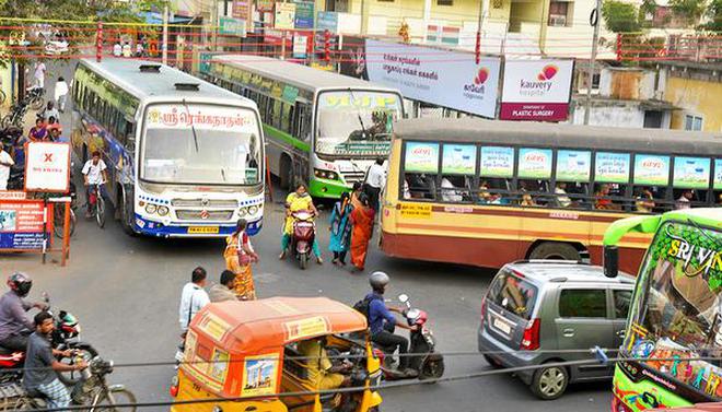 A view of Srirangam bus terminus in Tiruchi.