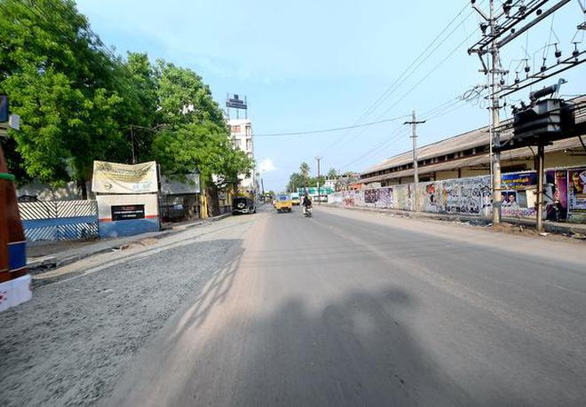 A portion of Thanjavur Road near Gandhi Market in Tiruchi being widened.