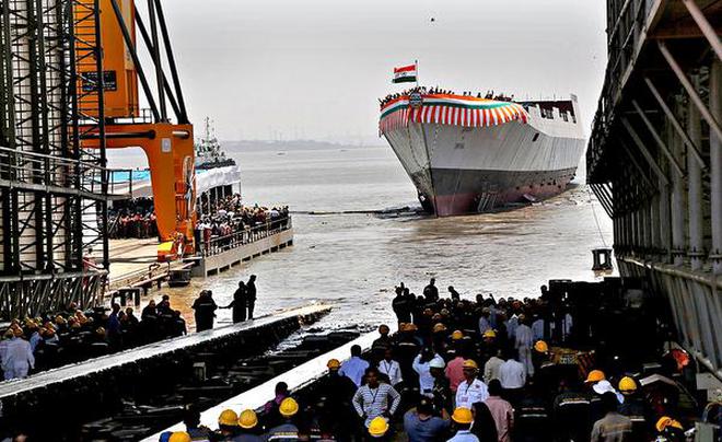 Image result for missile destroyer ship ins imphal launched in water by indian navy