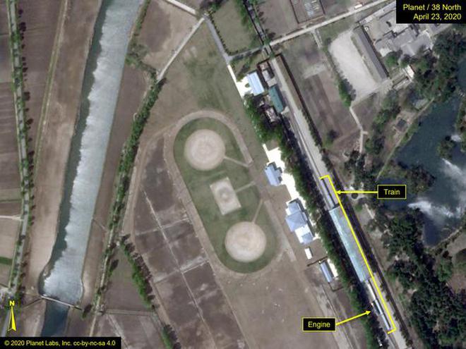 As per Washington-based North Korea monitoring project 38 North, a special train possibly belonging to North Korean leader Kim Jong Un is seen in a satellite image with graphics taken over Wonsan, North Korea April 23, 2020. Image taken April 23, 2020.