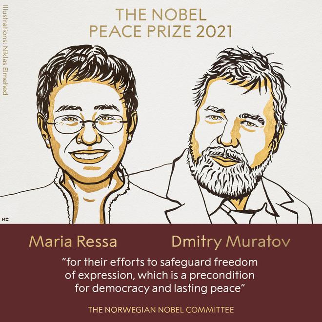 Two journalists win Nobel Peace Prize for defending freedom of expression