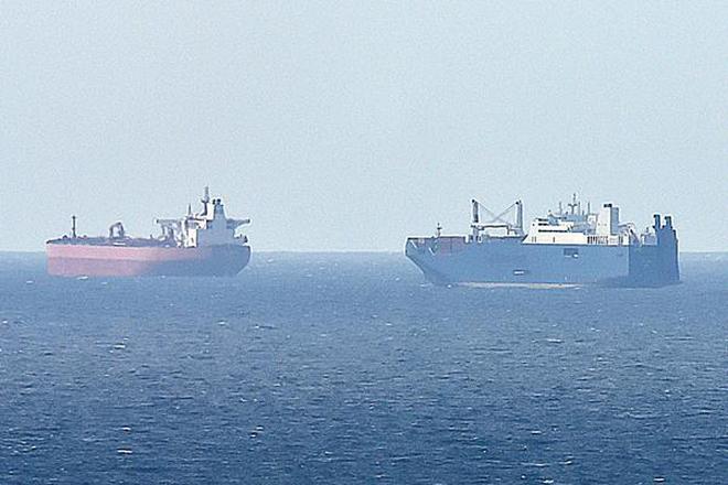 A picture taken on May 9, 2019, shows Saudi cargo ship Bahri Yanbu (R) next to British crude oil tanker Nordic Space (L). Photo for representation.
