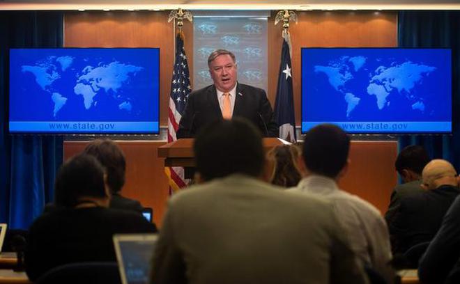 Exerting pressure: U.S. Secretary of State Mike Pompeo at a press conference in Washington on Monday.