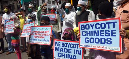 In protest: People calling for the boycott of Chinese goods in Mumbai.
