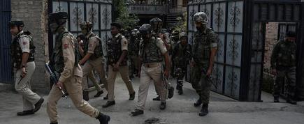 A file photo of security personnel carrying out searches in the Batamaloo area of Srinagar.