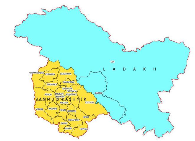 Political map of Jammu and Kashmir and Ladakh