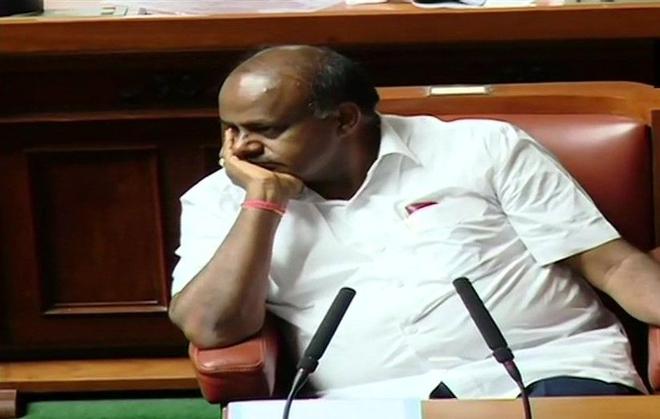 Karnataka Chief Minister H.D. Kumaraswamy during the trust vote on his government in the Assembly on July 23, 2019. Photo: ANI