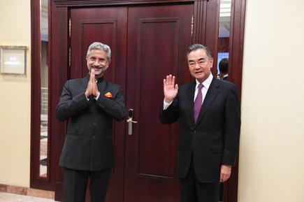 External Affairs Minister S. Jaishankar with his Chinese counterpart Wang Yi during a meeting in Moscow. Credit: Indian Embassy