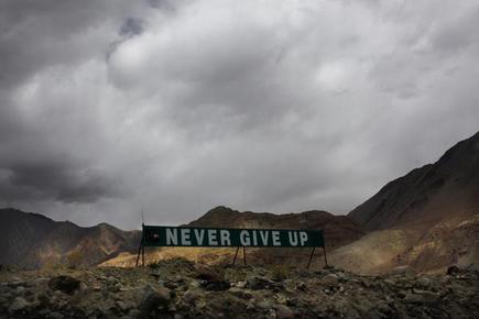 File photo of a banner erected by the Indian army near Pangong Tso lake near the India-China border in Ladakh.