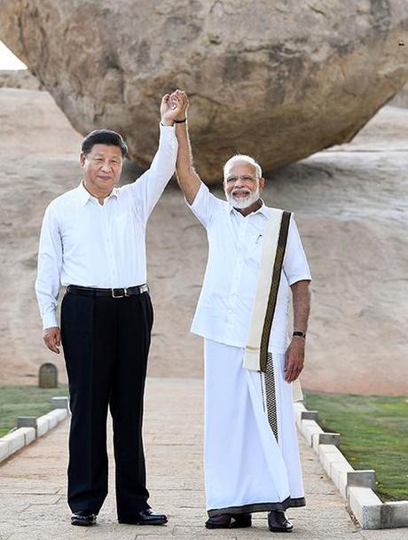 Prime Minister Narendra Modi with Chinese President Xi Jinping in Mamallapuram on October 11, 2019.