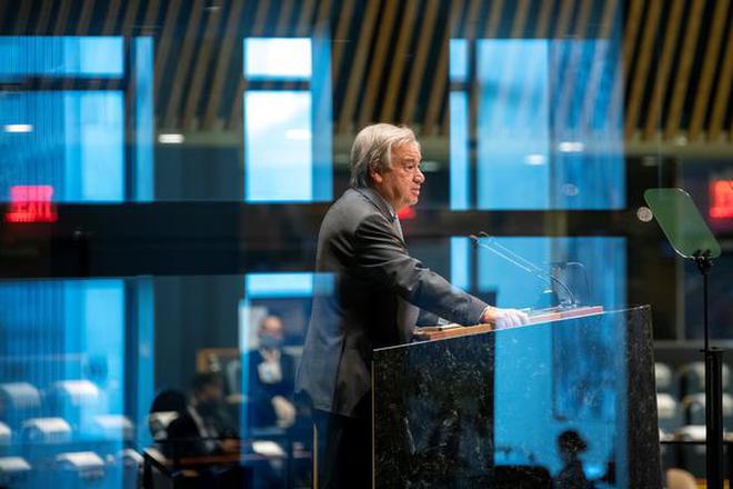United Nations Secretary General Antonio Guterres speaks during the 75th annual U.N. General Assembly, in New York. File   | Photo Credit: Reuters