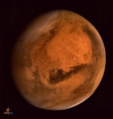 The red planet is seen in an image taken by the Mars Orbiter Mission (MOM) spacecraft.