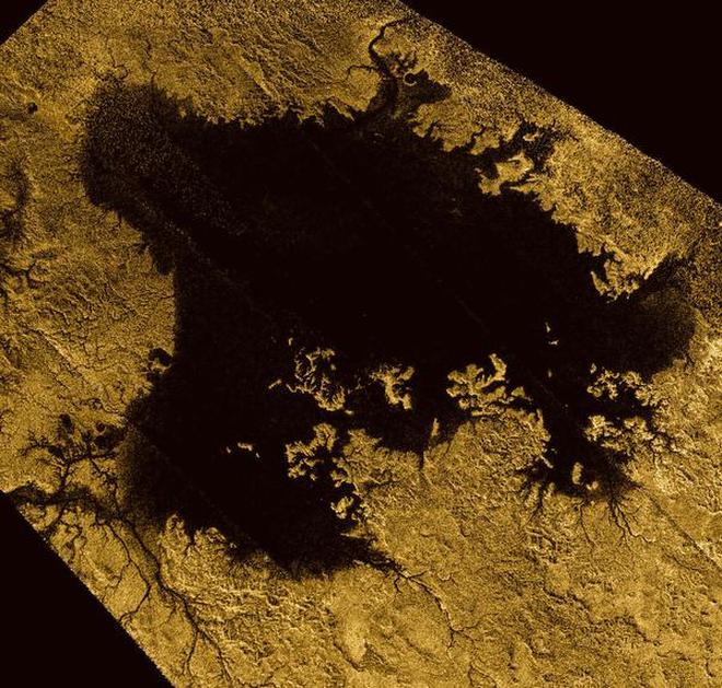 Ligeia Mare, the second largest known body of liquid on Saturn's moon Titan, shown in data obtained by NASA's Cassini spacecraft, is pictured in this NASA handout image released January 17, 2018.