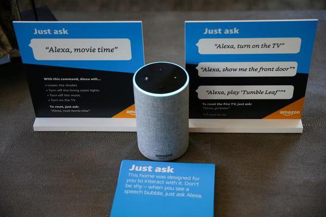 Prompts on how to use Amazon’s Alexa personal assistant are seen alongside an Amazon Echo in an Amazon ‘experience centre’ in California. The group aims to make it easier for device manufacturers to build products that are compatible with smart home and voice services such as Alexa, Siri and Google Assistant